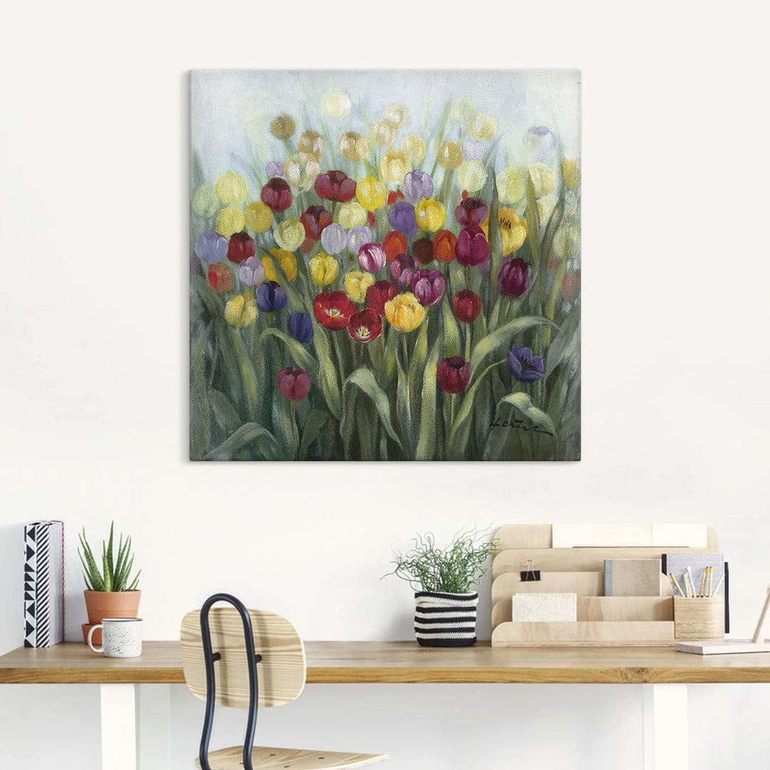 ARTland Leinwandbilder Wandbild Bild auf Leinwand 50 x 50 cm Botanik Blumenwiese Tulpe Malerei Bunt