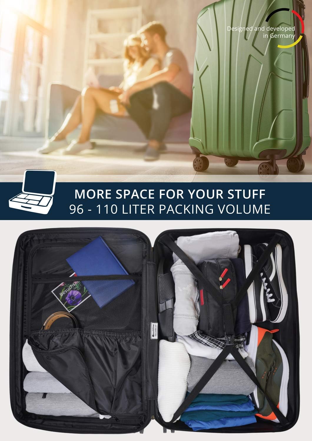 suitline grosser Hartschalen-Koffer Koffer Trolley Rollkoffer XL Reisekoffer, TSA, 76 cm, ca. 96-110
