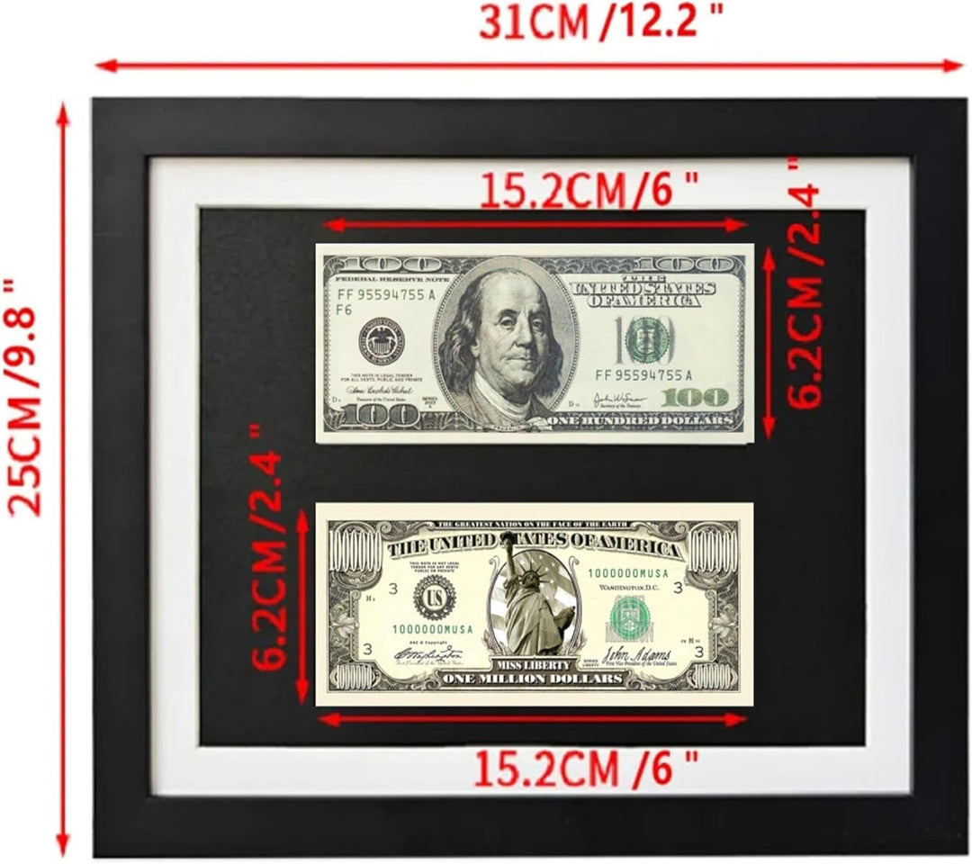 Dollarschein Schein-Display-Rahmen,Rahmen für Wand,HD-Glas,Mit schwarzer Rahmen.