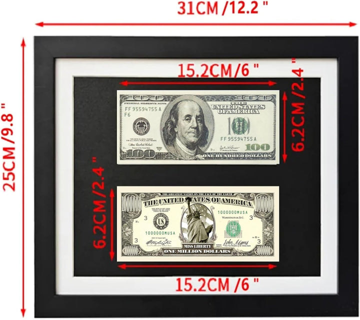 Dollarschein Schein-Display-Rahmen,Rahmen für Wand,HD-Glas,Mit schwarzer Rahmen.