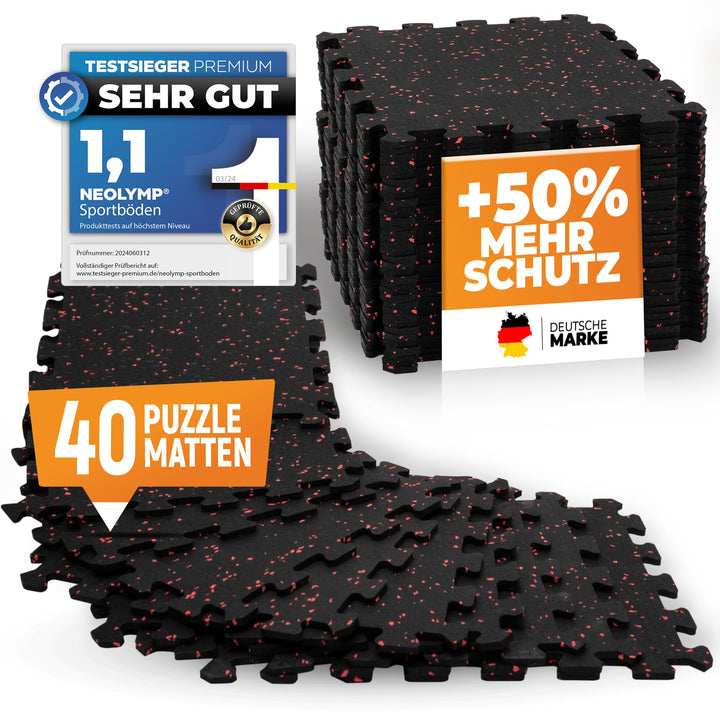 NEOLYMP Bodenschutzmatte Fitness 5 x 8 Stück (40 Matten), extra dicker und robuster Naturkautschuk -