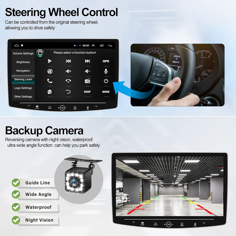 2G+32G CAMECHO 1 DIN Carplay mit 10 Zoll Gedrehter Bildschirm,Android 11 Autoradio mit Navi Android