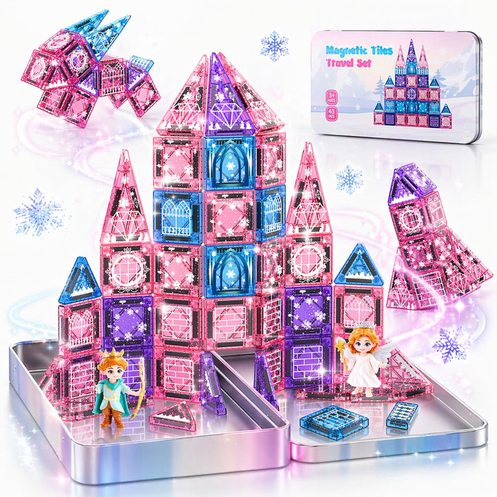 iKidiki Magnetische Bausteine Reiseset 43 Pcs, Mini Magnetbausteine Reisespiele Kinder Magnet Spielz