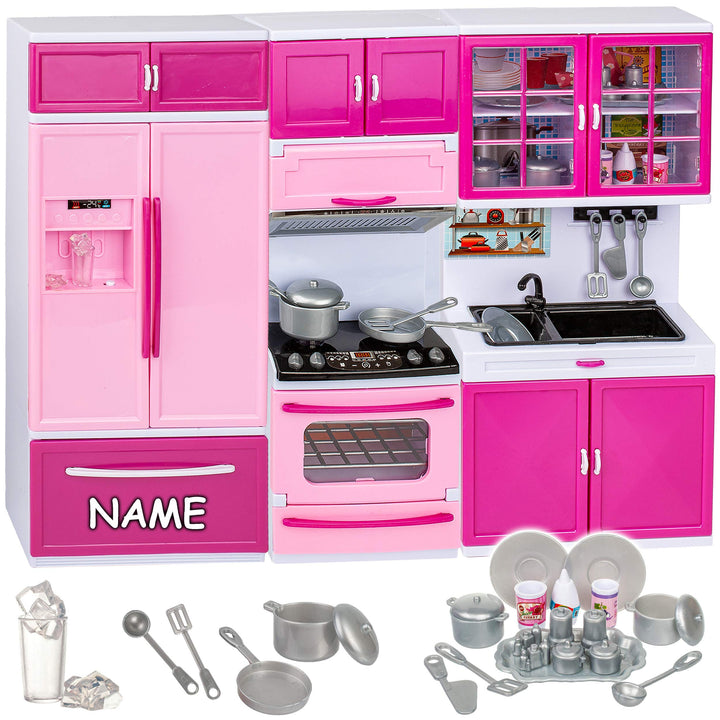 Puppenhaus Möbel - Sound & Licht - 31 cm gross - Kühlschrank/Gefrierschrank + Spüle + Backofen - ink