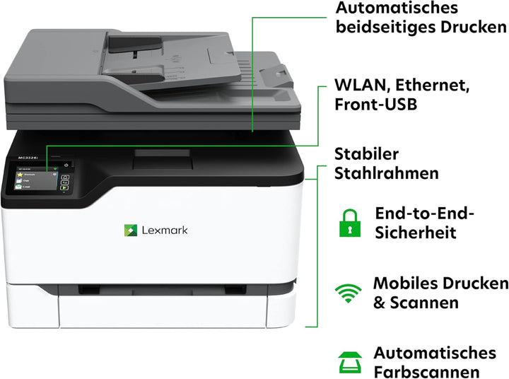 Lexmark MC3326i 3-in-1 Farblaser-Multifunktionsgerät (Drucker, Kopierer, Scanner, WLAN, Netwerkansch