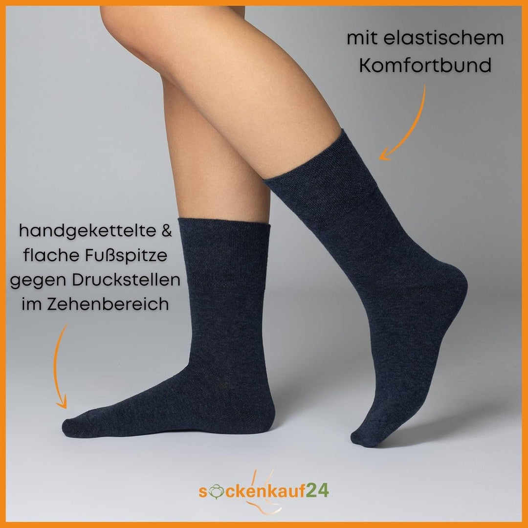 Diabetikersocken ohne Gummi & ohne Naht 97% Baumwolle (6 Paar) Diabetiker Socken mit Komfortbund für