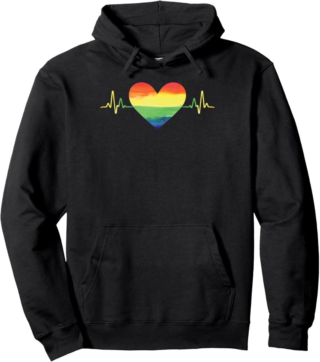 Gay Pride Heartbeat Funny LGBTQ Month Supporter Grafik Pullover Hoodie