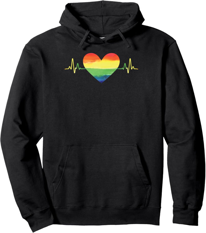 Gay Pride Heartbeat Funny LGBTQ Month Supporter Grafik Pullover Hoodie