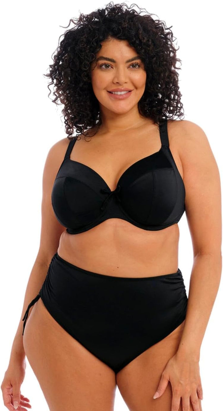 ELOMI Schwimmen Einfarbig Segeln Bügel Plunge Bikini Top (38GG, Schwarz)