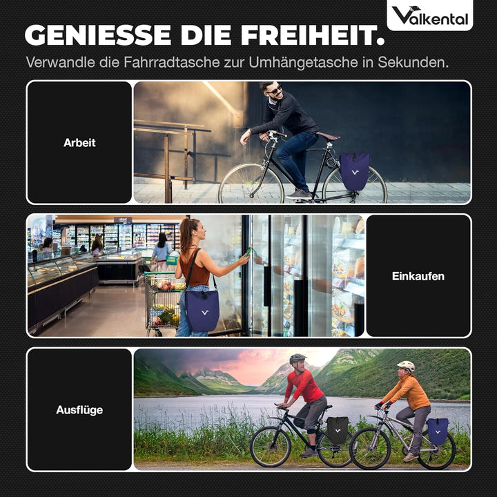 Valkental - Grosse &amp; wasserdichte Gepäckträgertasche - 28L Füllvolumen - Fahrradtasche für Gepäckträ
