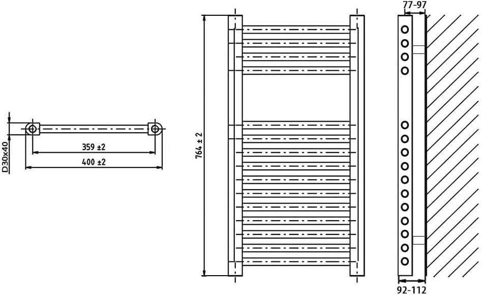 Heizkörper Badheizkörper Handtuchwärmer mit Seitenanschluss unten anthrazit (764 x 400 mm) (290 Watt