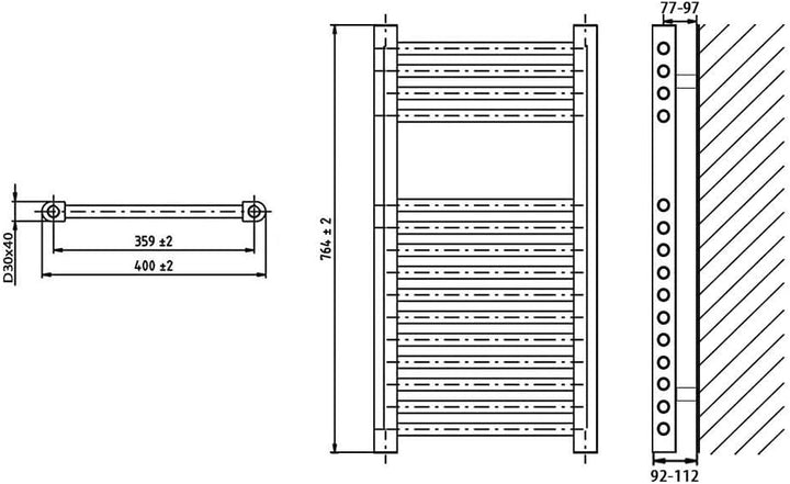 Heizkörper Badheizkörper Handtuchwärmer mit Seitenanschluss unten anthrazit (764 x 400 mm) (290 Watt