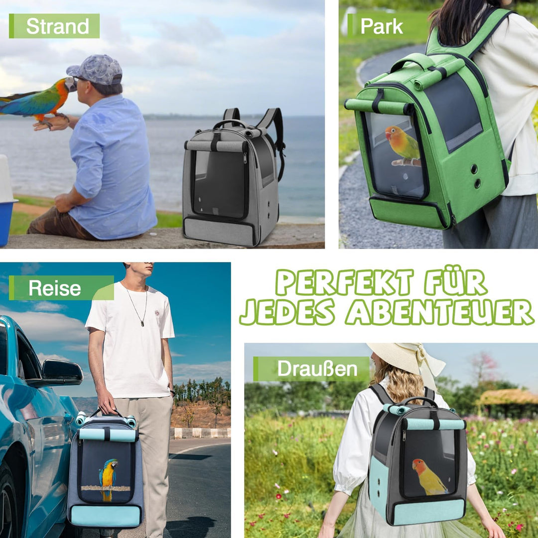 ALLSOPETS Vogelrucksack Leicht und Atmungsaktiv Tragbarer Papageiträger für Kleine Tiere mit Ständer