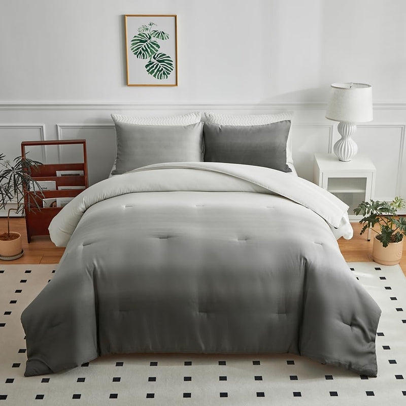 OLDBIAO Bettdecke 135 x 200 cm + 2 Kissenbezüge 80 x 80 cm 3 Teilig mit Weiss - Hell - Dunkel Grau F