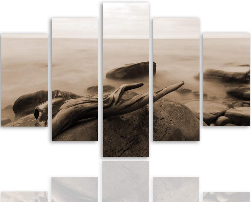 Feeby Bilder Landschaft 100x70 cm - Leinwandbild - 5 Teilig - Kunstdruck Meer braun Leinwandbild 100