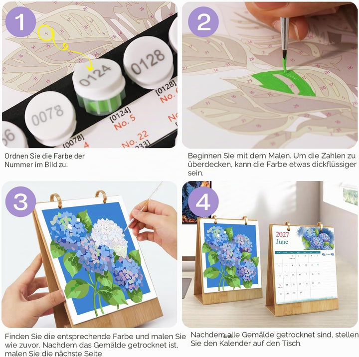 Tischkalender 2027 Malen nach Zahlen DIY Blumen Kalender zum Aufstellen Bastelset für Erwachsene mit