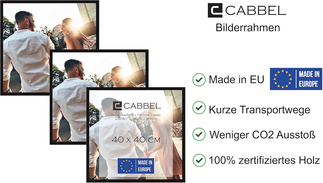 CABBEL Dreierpack (3 Stk.) Bilderrahmen 40x40 cm MDF Holz-Rahmen in Schwarz | mit bruchsicherem Plex