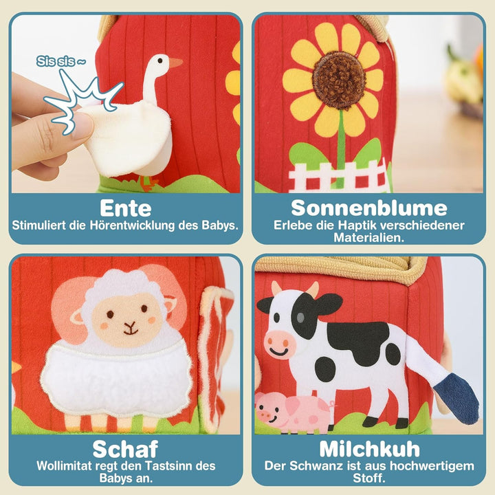 Vanplay Baby Spielzeug 6 Monate, Montessori Spielzeug Bauernhof-Thema Tissue Box Spielzeug mit Schal
