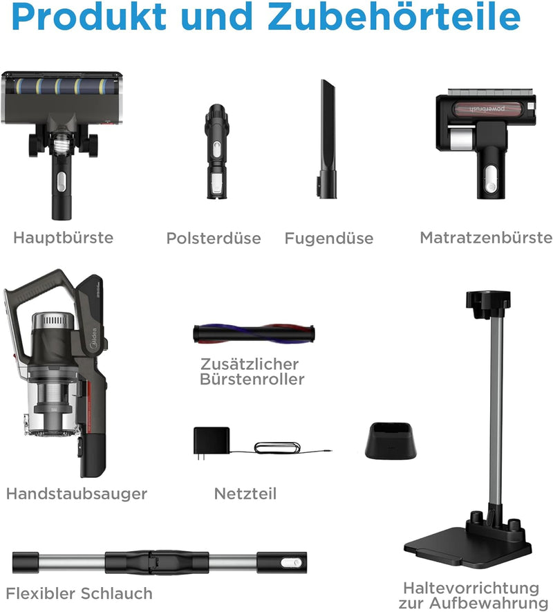 Midea P7 Flex kabelloser Stielstaubsauger, 2-in-1 Flexibler Akku-Staubsauger, 70Min Laufzeit, 5-stuf