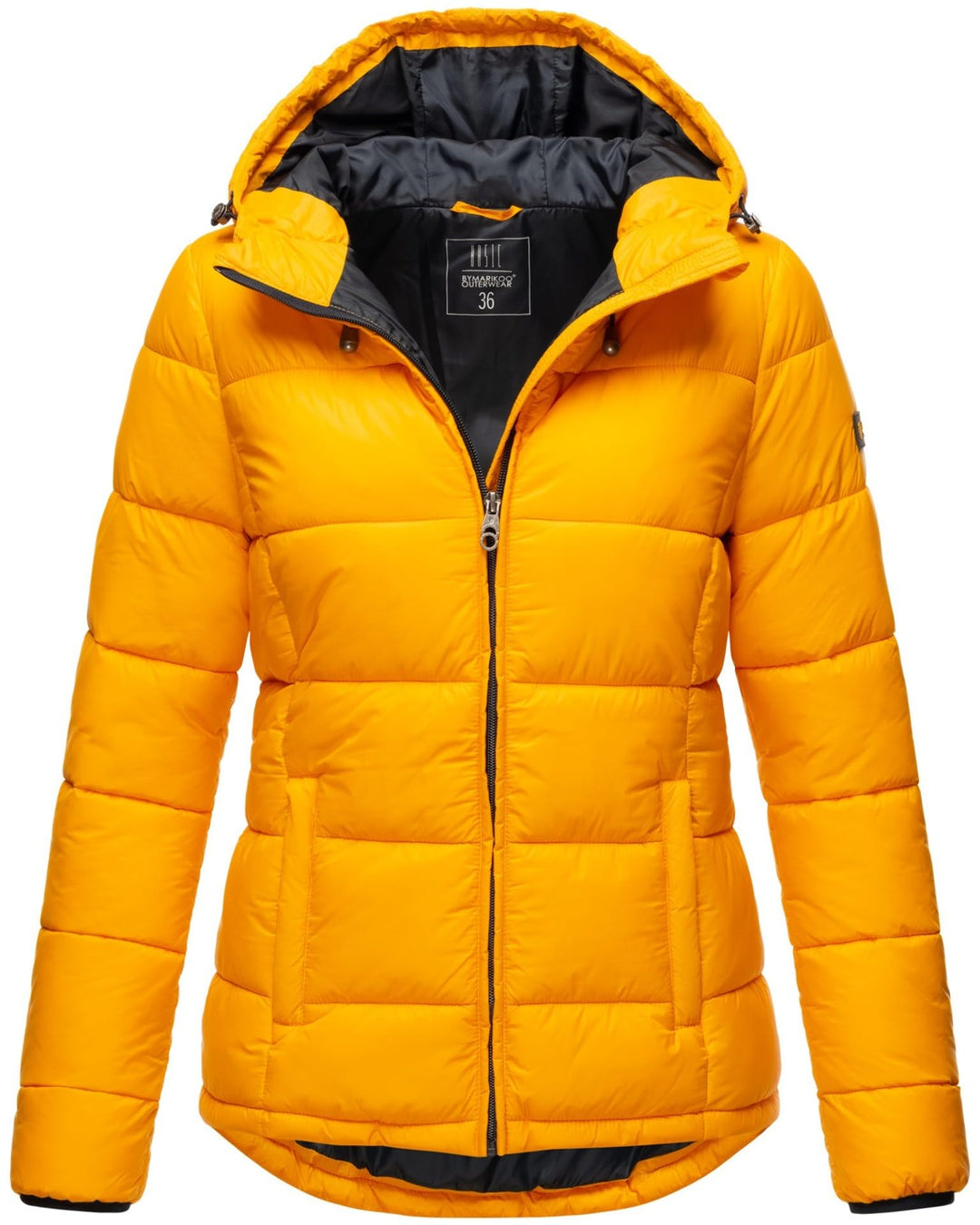 MARIKOO Damen Steppjacke gesteppte Winterjacke mit Kapuze B927 34 Gelb, 34 Gelb