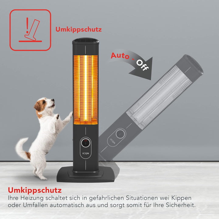 ICQN 2300 Watt Stand Heizstrahler | 4 Heizstufen mit Fernbedienung | Kohlenstoff Infrarotstrahler fü