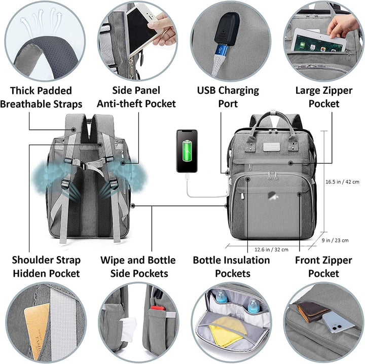 7 in 1 Wickeltasche, verlängerte Tasche für Babys, multifunktional, tragbar, mit Bett, mehrfarbig