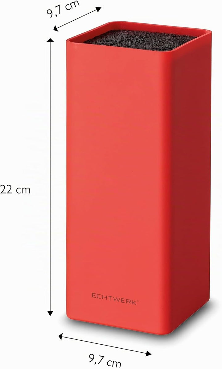 Echtwerk EW-MB-0135 Universal-Messerblock Square mit Borsteneinsatz, rot, Kunststoff