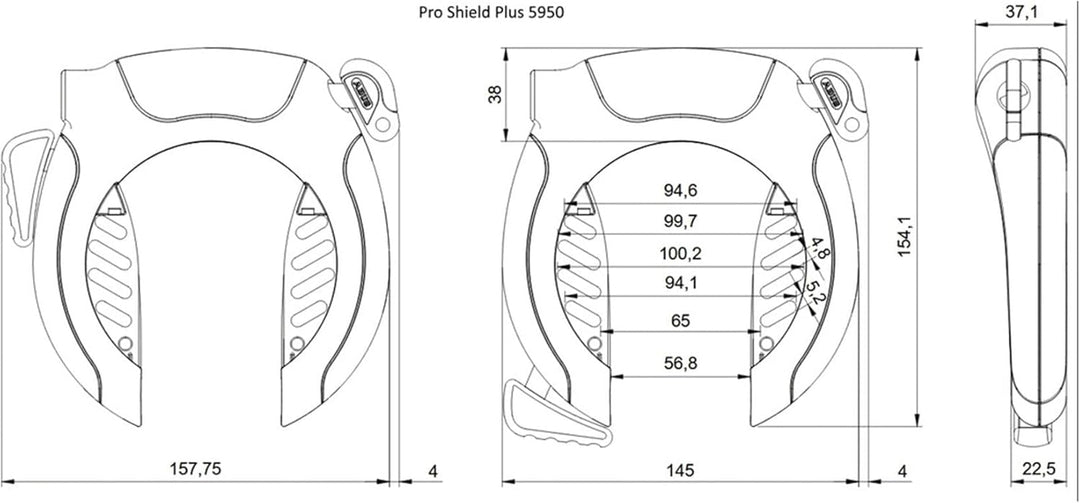 ABUS Rahmenschloss Pro Shield 5950 NR + Rahmenschlosskette Chain 6KS/85 + Schlosstasche ST5950 - Sch