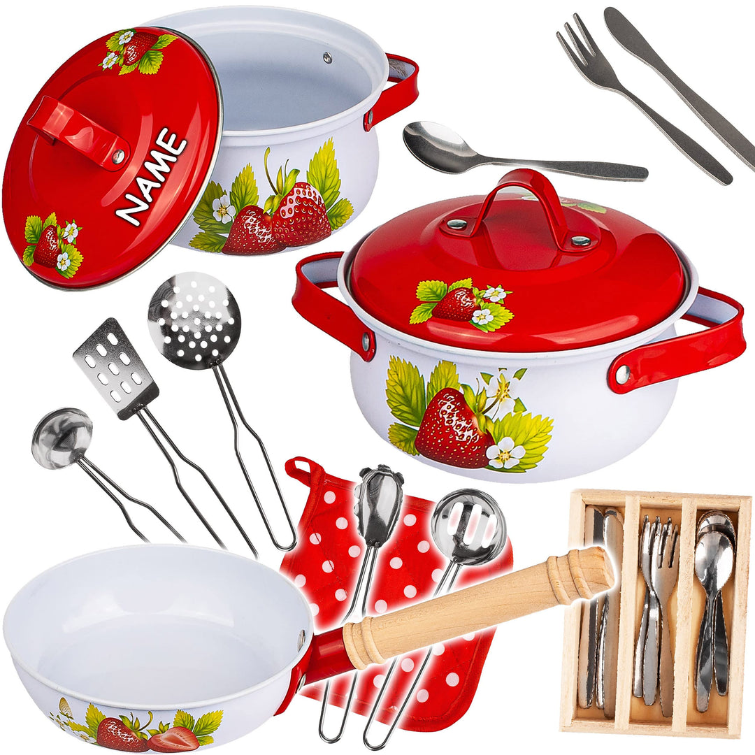alles-meine.de GmbH 24 TLG. grosses Set Kochset & Topfset - Puppengeschirr/Kochtopfset - Erdbeere -