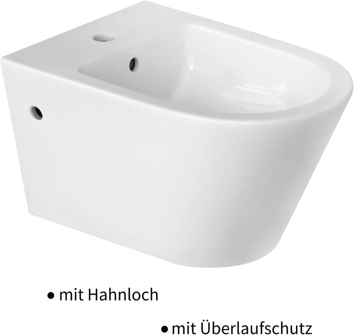Hänge-Bidet mit Nano-Beschichtung - Wand-Bidet aus Keramik mit Hahnloch und Überlaufschutz - Dusche