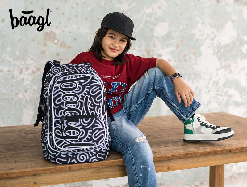 Baagl Schulrucksack Set 5 Jungen Mädchen Teilig, Schultasche ab 3. Klasse, Grundschule Ranzen mit Br