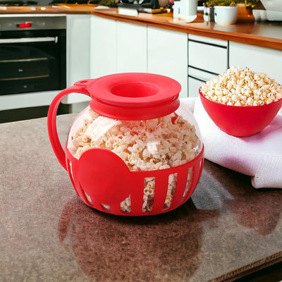 Mikrowellen-Popcorn-Maker aus Premium-Glas ohne BPA spülmaschinenfest, 3 in 1 Silikondeckel, gesunde