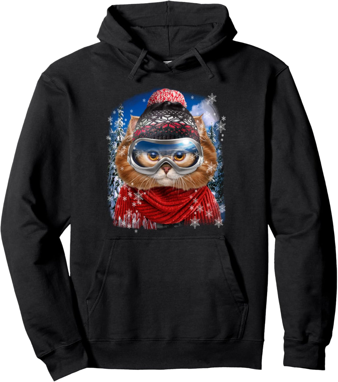 Orange Katze, die Wintersportbekleidung trägt Pullover Hoodie
