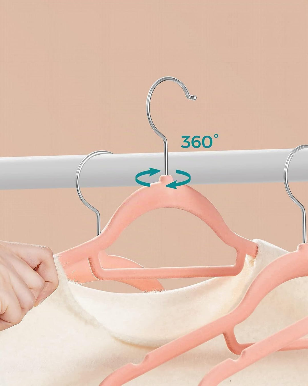 SONGMICS Kleiderbügel Samt, 50er Set, Bügel, rutschfest, kleine Stange für Krawatten, 360° drehbarer