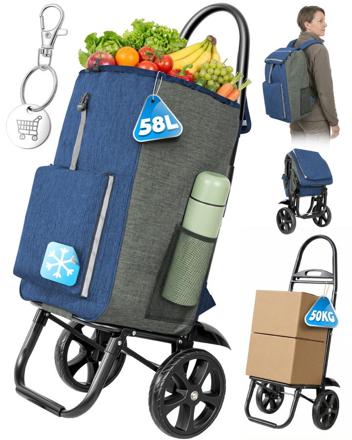 Homecall Einkaufstrolley Klappbar Einkaufswagen mit 50L + 5L kühlfunktion Bis 50KG, Einkaufstasche m
