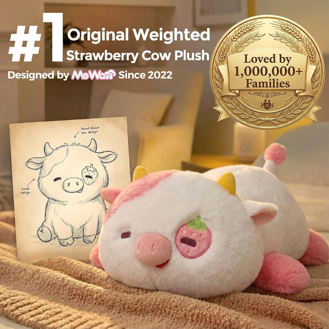 Mewaii Weighted Plüsch Erdbeer Kuh Kuscheltier 58cm,1.8kg (4.0 lbs) Kawaii Plüschtiere für Kinder,Ko