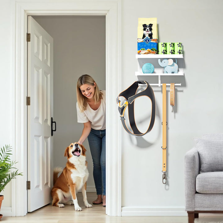 Hundegarderobe mit Ablage, Hundeleinen Halterung Wand, Schwarz Wandhalter für Hundeleine, Metall Hun