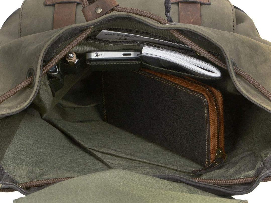 Ruitertassen Rucksack Damen Herren Khaki Ranger Leder Wanderrucksack Travel Reise