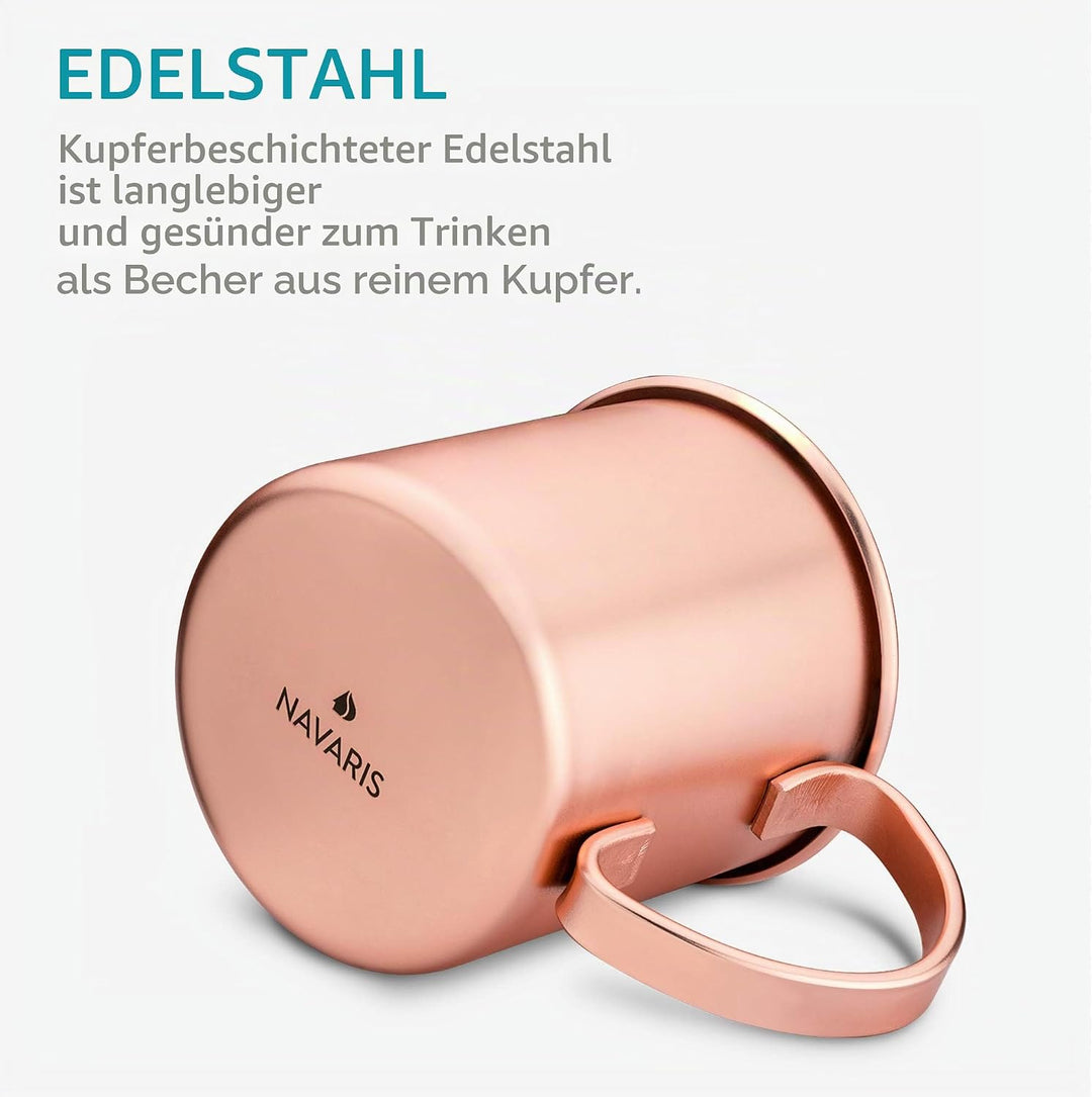 Navaris Moscow Mule Becher 4er Set - 4x Kupferbecher für Moskau Mule Gin Bier - Cocktail Mug Mule-Be