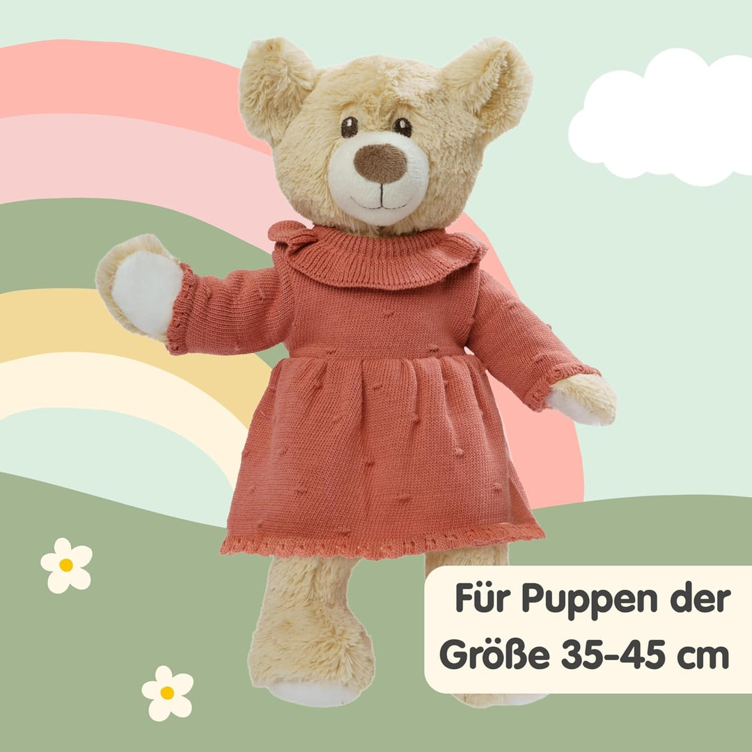 Heless 2490 - Puppenkleidung aus 100 % Bio-Baumwolle, Strickkleid in Pfirsich für Puppen und Kuschel