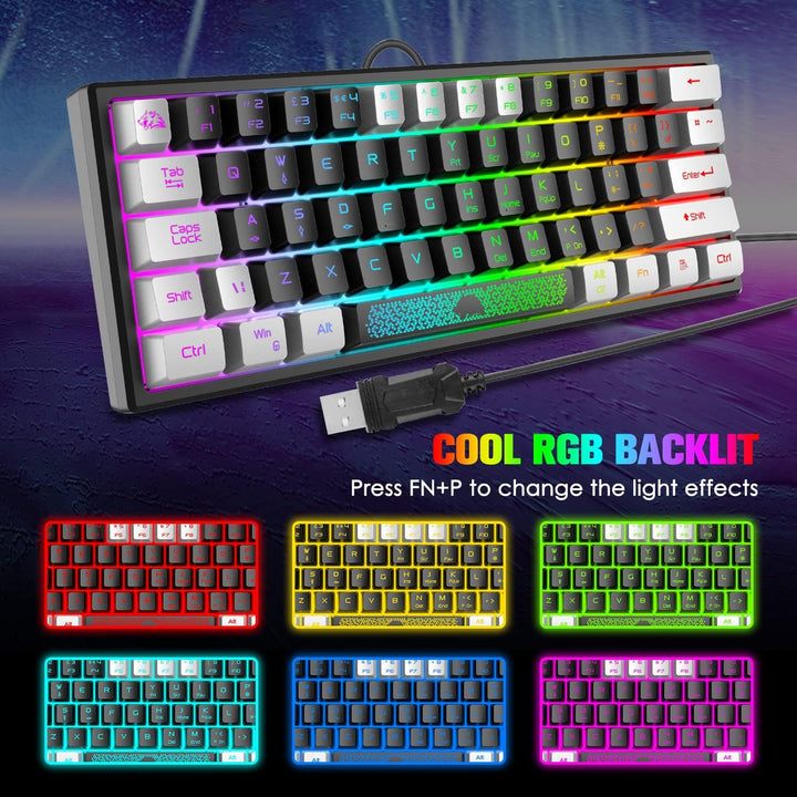 Mini 60% Gaming-Tastatur, Membran Game Keyboard mit Halbmechanisch Tasten, Optical RGB-Chroma-Backli