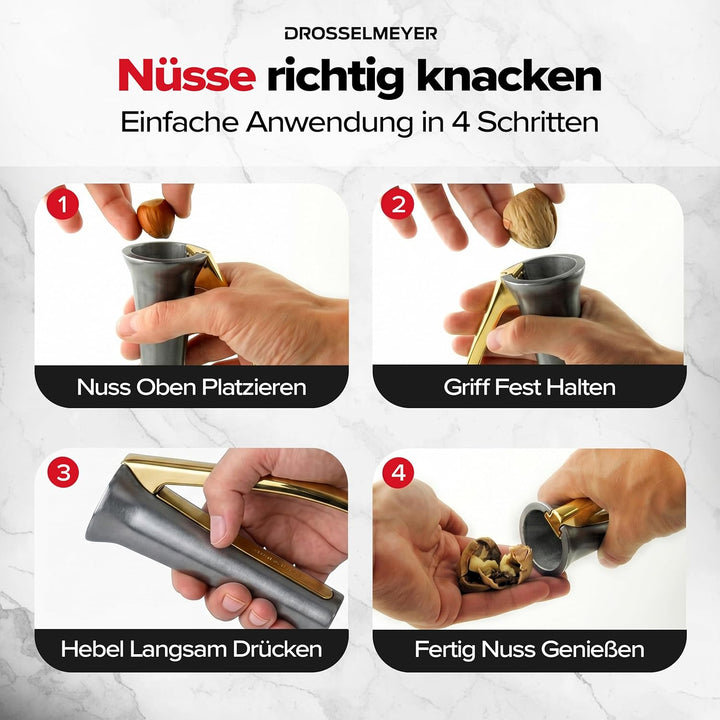 Drosselmeyer Edelstahl Design Nussknacker | Effektiv auf alle Grössen von Nüssen mit minimalem Aufwa
