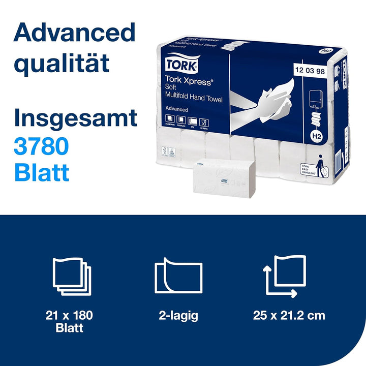 Tork Xpress weiche Multifold Papierhandtücher 120289 - H2 Advanced umweltbewusste Falthandtücher für