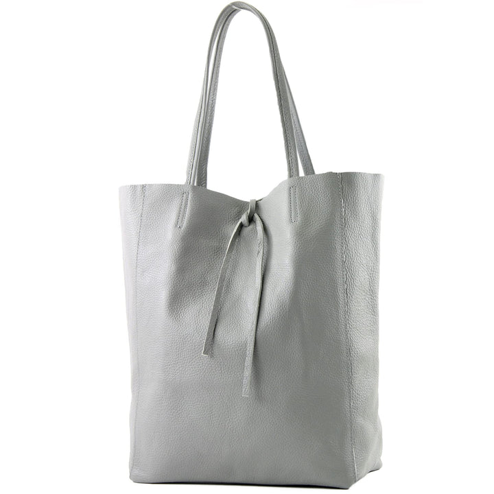 modamoda de - T163 - Ital. Shopper Large mit Innentasche aus Leder Grau2021, Grau2021