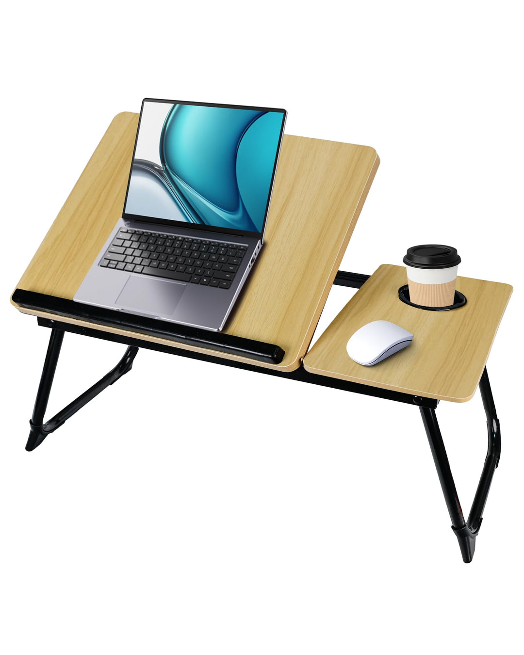 Klapptisch und Bett-Tisch 55,5x32x25cm - Frühstückstablett mit Leseablage und Getränkehalter, 5 vers