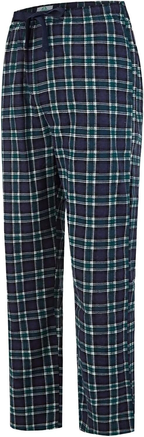 GLOBAL Herren Schlafanzughose 100% Baumwolle Flanell XL Rot Kariert & Blaugrün Kariert, XL Rot Karie
