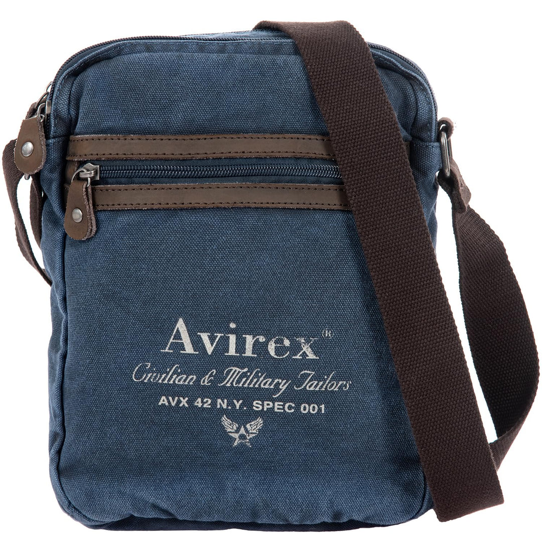 Avirex Umhängetasche aus Canvas und Rindsleder, antik, Umhängetasche für Herren im Militärstil, Koll