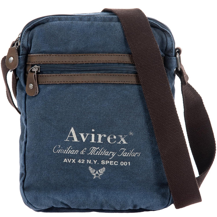 Avirex Umhängetasche aus Canvas und Rindsleder, antik, Umhängetasche für Herren im Militärstil, Koll