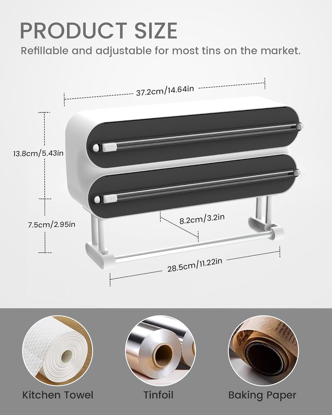 3 in 1 Frischhaltefolienspender mit Küchenrollenhalter - Küchenrollenhalterung mit Cutter - Küchenro