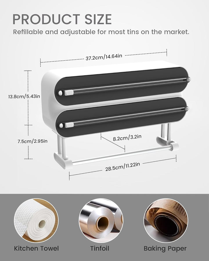3 in 1 Frischhaltefolienspender mit Küchenrollenhalter - Küchenrollenhalterung mit Cutter - Küchenro